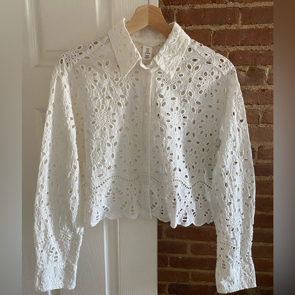 H&M Tops - H&M Eyelet Embroidered Collared Shirt